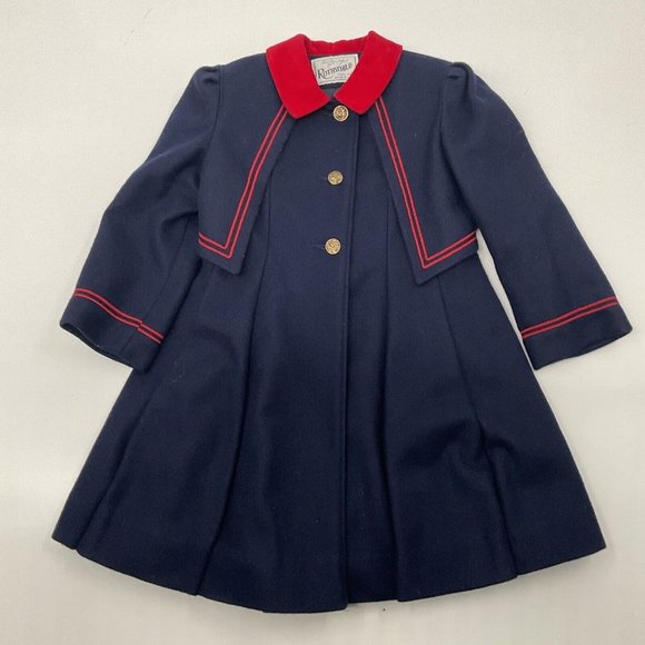 Rothschild Other - Vintage 1960's Rothschild Girl's Wool Coat Navy Blue Red Piping Size 5 Beautiful